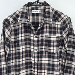 Abercrombie Boys Plaid Flannel Shirt Long Sleeve Button Black/Beige Size 13/14